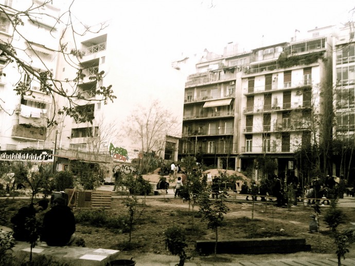 A former parking lot, squatted and transformed into a neighborhood park by a grassroots citizens' initiative in Athens, Greece. Photo: David Barrie on Flickr