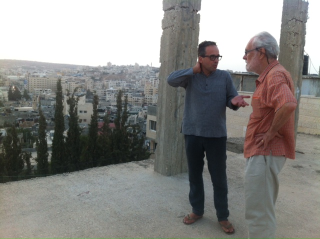 Alessandro Petti and David Harvey at Dheisheh camp. Photo by Pelin Tan, September 2015